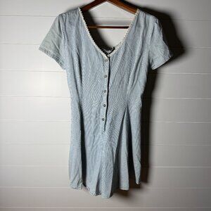 Zanoni by Jalate 90s Blue & White Stripe Romper with Eyelet &Tie Up Back Sz 11